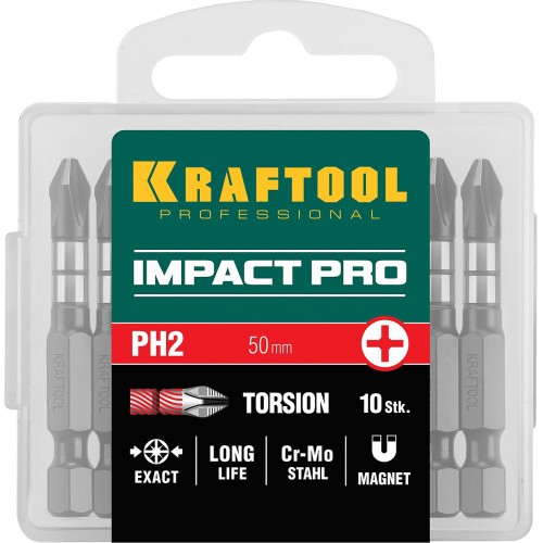 Бита PH2х50 ударная , тип хвостовика E 1/4″, KRAFTOOL Impact Pro Бита PH2х50 ударная , тип хвостовика E 1/4″, KRAFTOOL Impact Pro