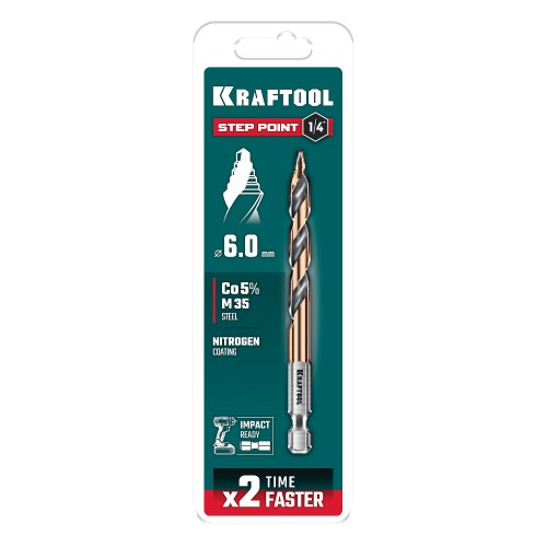 Сверло по металлу d 6.0 х 98 мм, IMPACT READY, KRAFTOOL STEP POINT