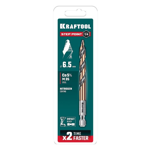 Сверло по металлу d 6.5 х 107 мм, IMPACT READY, KRAFTOOL STEP POINT