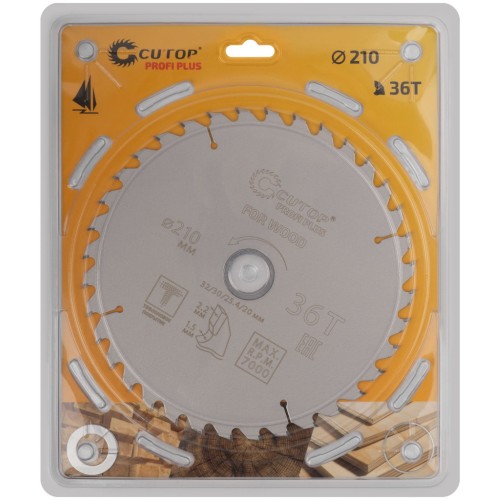 Диск пильный по дереву с тефлоновым покрытием 36Т, CUTOP Profi plus, 210 х 1,5/2,2 х 32/30/25,4/20 мм