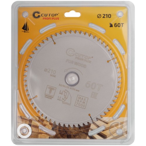 Диск пильный по дереву с тефлоновым покрытием 60Т, CUTOP Profi plus, 210 х 1,5/2,2 х 32/30/25,4/20 мм