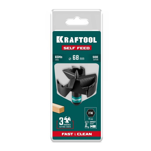 Сверло по дереву самоврезающееся SELF FEED d 68 мм, KRAFTOOL