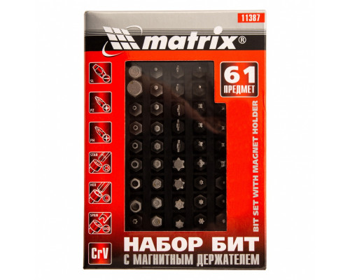 Набор бит с магнитным держателем, CrV, 61 шт. Matrix