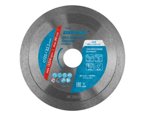Диск алмазный, 125 х 22.2 мм, сплошной, мокрая резка Gross