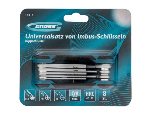 Набор ключей имбусовых универсальный, складные, 8 шт, CrV Gross