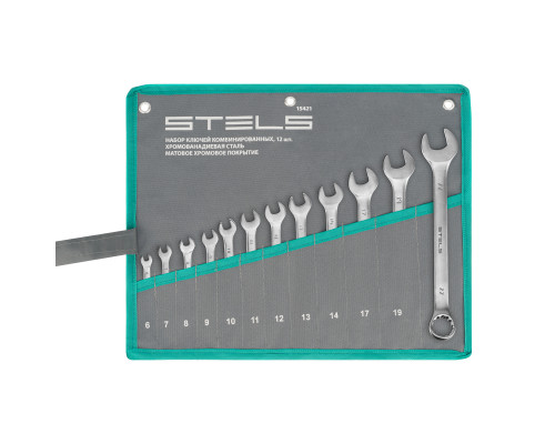 Набор ключей комбинированных 6-22 мм, 12 шт, CrV, матовый хром Stels