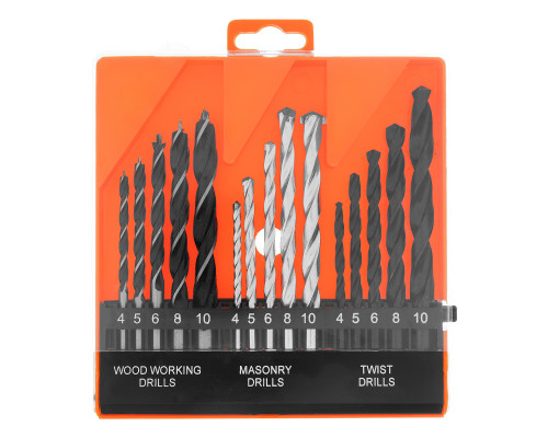 Набор сверл по бетону, металлу, дереву 4-5-6-8-10 мм, 15 шт, пластиковый бокс, цилиндрический хвостовик Sparta