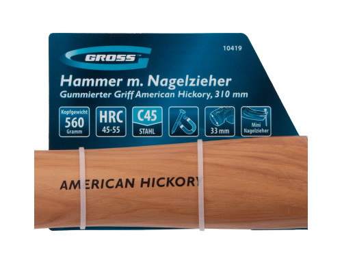 Молоток-гвоздодер,560 г, угол 75, магнит, обрезиненная рукоятка AMERICAN HICKORY // GROSS