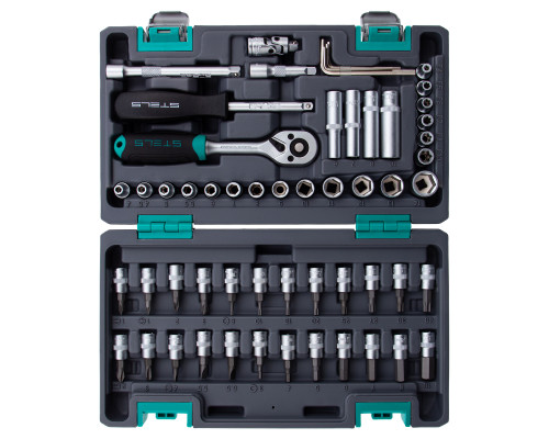 Набор инструментов, 1/4', CrV, пластиковый кейс 57 предметов Stels
