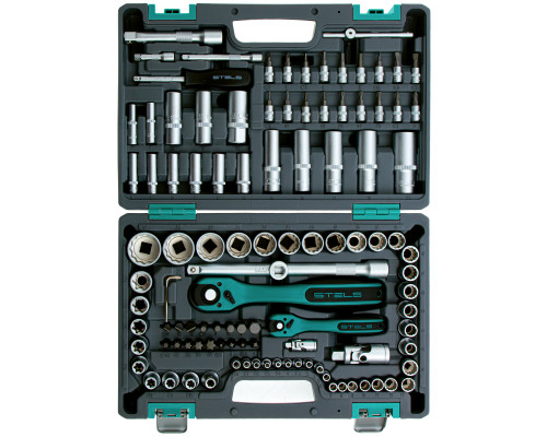 Набор инструментов 1/2', 1/4', CrV, 12 гранные головки, пластиковый кейс, 109 предмета Stels