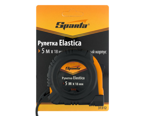 Рулетка Elastica,5 м х 18 мм,обрезиненный корпус Sparta