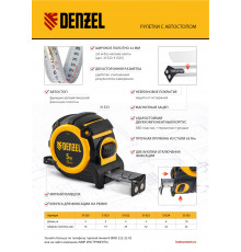 Рулетка 5м х 32мм, автоматич. фиксац., нейлон. покрытие, магнит. зацеп, двухстор. разметка// Denzel
