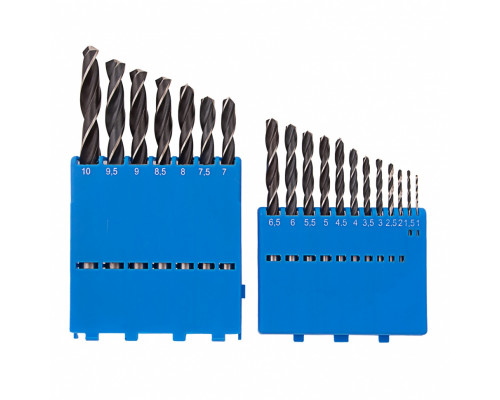 Набор сверл по металлу, 1-10 мм (через 0.5 мм), 19 шт, Р6М5, прокат, цилиндрический хвостовик Барс