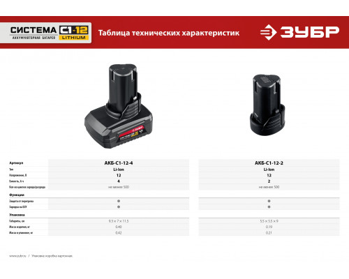 ЗУБР С1-12, 12 В, 4.0 А·ч, аккумуляторная батарея (АКБ-С1-12-4)