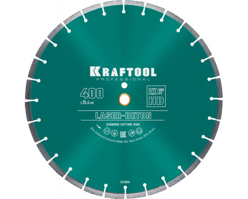 KRAFTOOL LASER- BETON 400 мм (25.4/20 мм, 10х3.4 мм), алмазный диск (36686-400)