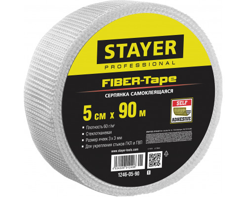 STAYER FIBER-Tape 5см х 90м 3х3 мм, Самоклеящаяся серпянка, PROFESSIONAL (1246-05-90)