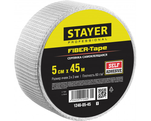 STAYER FIBER-Tape 5см х 45м 3х3 мм, Самоклеящаяся серпянка, PROFESSIONAL (1246-05-45)