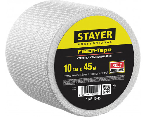 STAYER FIBER-Tape 10см х 45м 3х3 мм, Самоклеящаяся серпянка, PROFESSIONAL (1246-10-45)