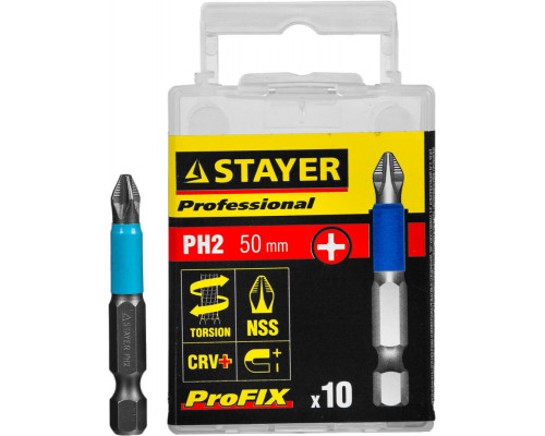 STAYER ProFix PH2 50 мм, 10 шт, Набор бит (26203-2-50-10)