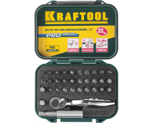 KRAFTOOL Expert 33 шт, Набор бит с мини-трещоткой (26157-H33)