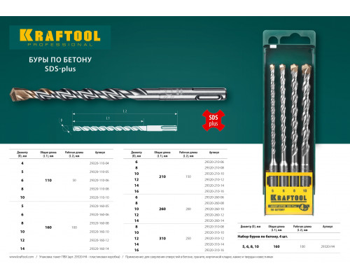 KRAFTOOL EXPERT 14 х 160 мм, SDS-plus бур (29320-160-14)