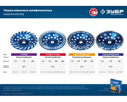 ЗУБР d 180 мм, Однорядная алмазная шлифовальная чашка, Профессионал (33373-180)