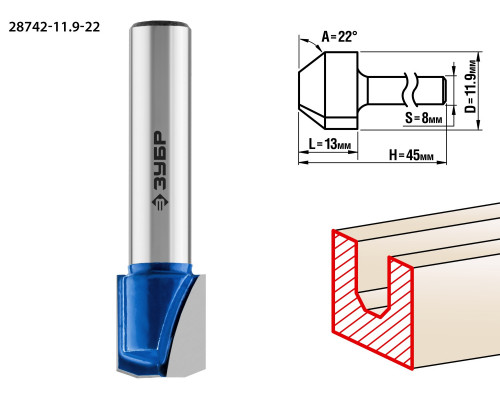 ЗУБР 11,9x13мм, фреза пазовая фасонная №3
