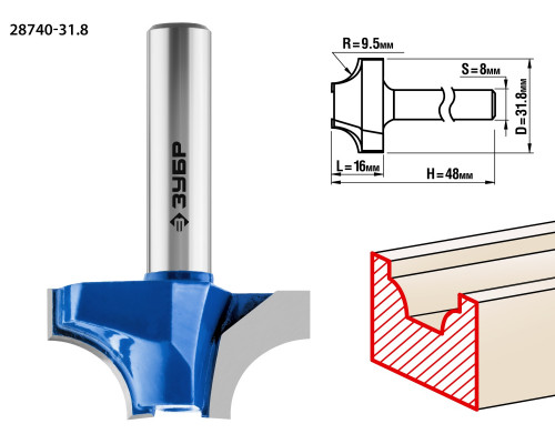ЗУБР 31,8x16мм, радиус 9.5мм, фреза пазовая фасонная №1