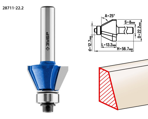 ЗУБР 22.2x13мм, фреза кромочная калевочная(фасочная) №9