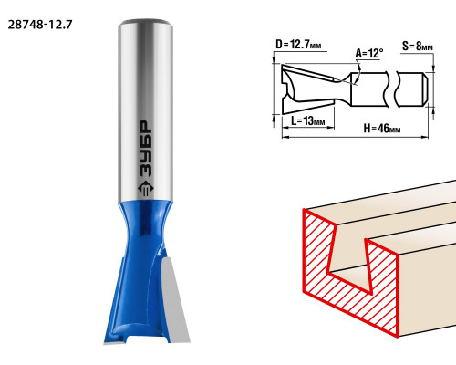 ЗУБР 12.7x13мм, угол 12°, фреза пазовая фасонная ″Ласточкин Хвост″