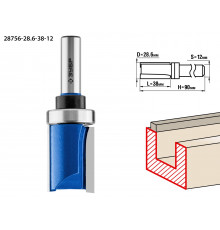 ЗУБР 28,6x38мм, хвостовик 12мм, фреза пазовая прямая с верхним подшипником