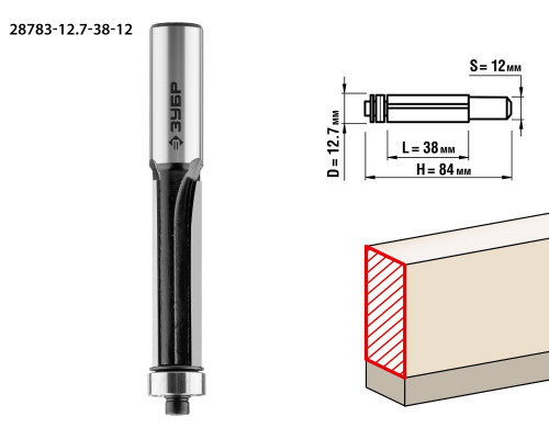 ЗУБР 12.7x38мм, хвостовик 12мм, фреза кромочная с нижним подшипником