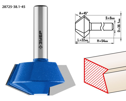 ЗУБР 38.1x22мм, фреза кромочная конусная