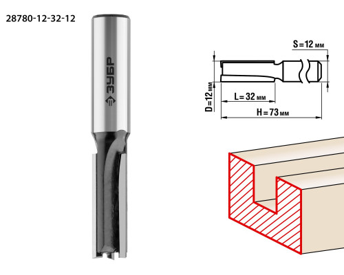 ЗУБР 12x32мм, хвостовик 12мм, фреза пазовая прямая