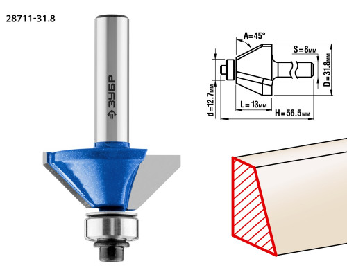 ЗУБР 31,8x13мм, фреза кромочная калевочная(фасочная) №9