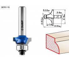 Кромочная калевочная фреза ЗУБР Профессионал №1, 19x7.4 мм, радиус 3.2 мм
