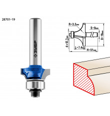 Кромочная калевочная фреза ЗУБР Профессионал №1, 19x7.4 мм, радиус 3.2 мм