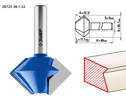 ЗУБР 38.1x22мм, фреза кромочная конусная