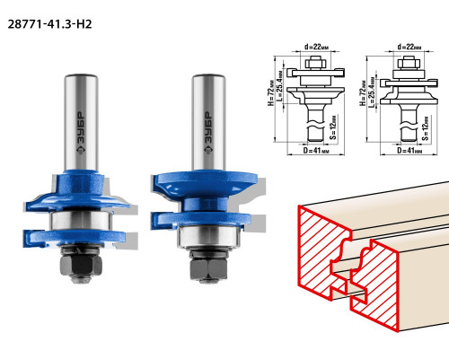 ЗУБР 41,3x23мм, хвостовик 12мм, Набор фрез рамочных №1