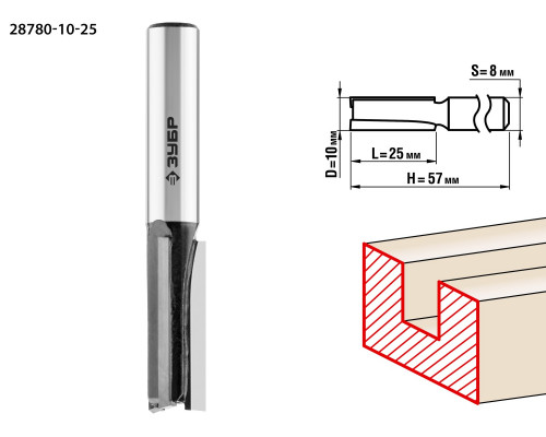 ЗУБР 10x25мм, хвостовик 8мм, фреза пазовая прямая