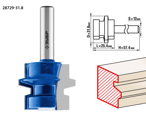 ЗУБР 31,8x26мм, хвостовик 12мм, фреза комбинированная универсальная