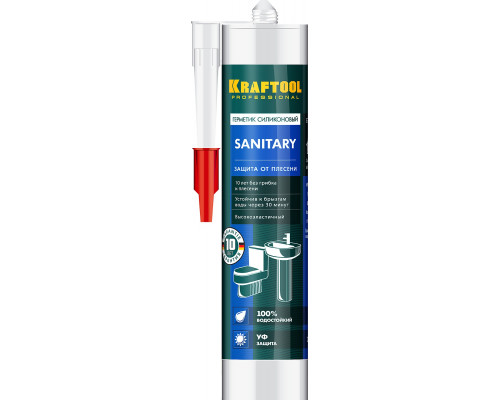 KRAFTOOL Sanitary 300 мл белый, Санитарный силиконовый герметик (41255-0)