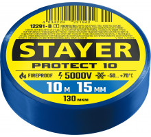 STAYER Protect-10 10м х 15мм 5000В синяя, Изоляционная лента ПВХ (12292-B)