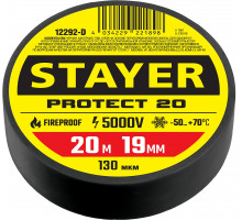 STAYER Protect-20 19 мм х 20 м черная, Изоляционная лента ПВХ, PROFESSIONAL (12292-D)