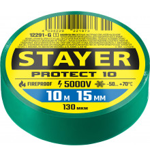 STAYER Protect-10 10м х 15мм 5000В зеленая, Изоляционная лента ПВХ (12292-G)