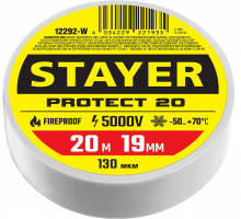 STAYER Protect-20 19 мм х 20 м белая, Изоляционная лента ПВХ, PROFESSIONAL (12292-W)