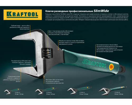 KRAFTOOL SlimWide, 300 / 60 мм, Разводной ключ (27258-30)