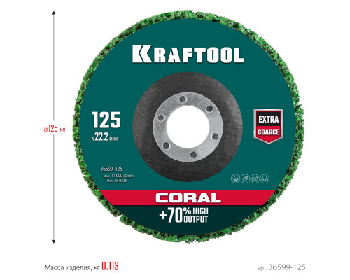 KRAFTOOL 125 х 22.2 мм, Круг полимерно-шлифовальный синтетический абразивный (36599-125)