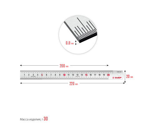 ЗУБР Про-20, длина 0,20 м, Усиленная нержавеющая линейка (34280-020)