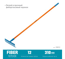 GRINDA PR-12S FIBER, 12 прямых зубцов, размеры 310 х 80 х 1500 мм, углеродистая сталь, фиберглассовый черенок, садовые грабли, PROLine (39652)